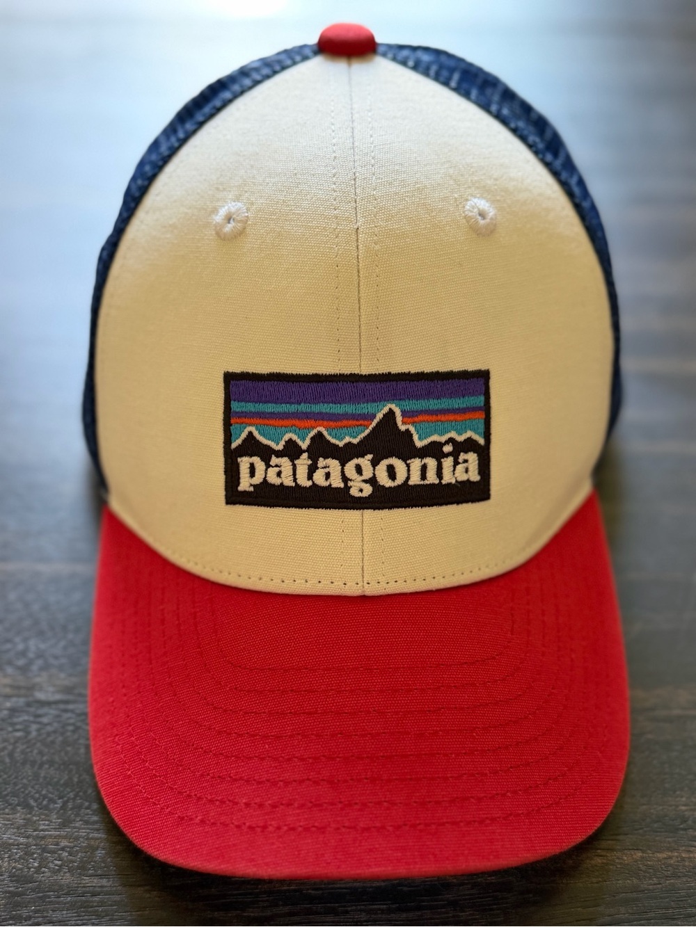 Patagonia Kids Trucker Hat - White, Red & Navy with Logo